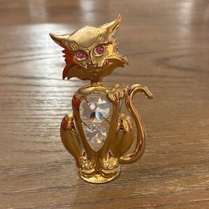 Swarovski Gold Cat Figurine with Pink and Clear Accents